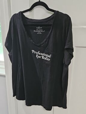 torrid Black V-Neck Pocket Tee with 'Professional Eye Roller' Graphic